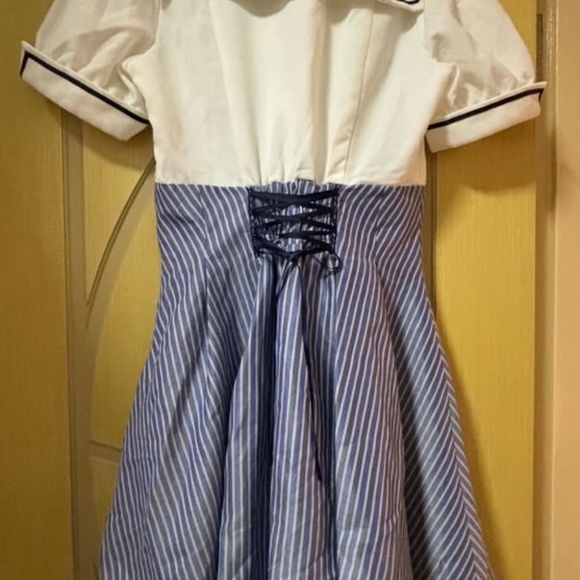 Secret Honey Blue and White Summer Sailor Dress with Lace-up Back - Picture 2 of 3